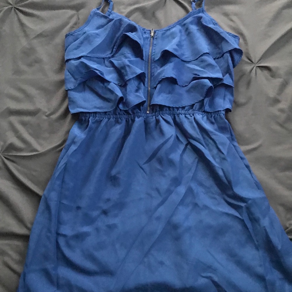 Blue sateen mini dress